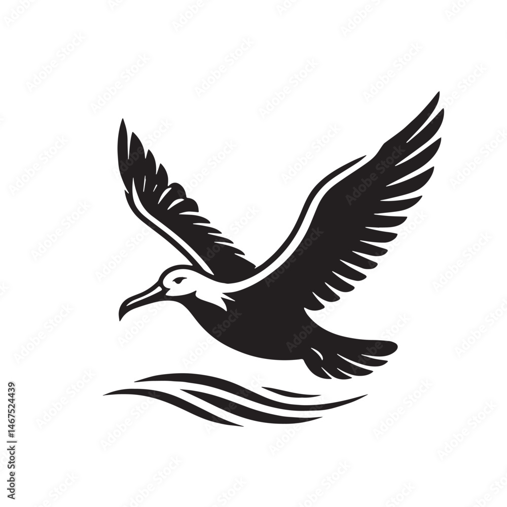 Albatross Silhouette line art vector illustration on white background Albatross Silhouette line art vector illustration on white background