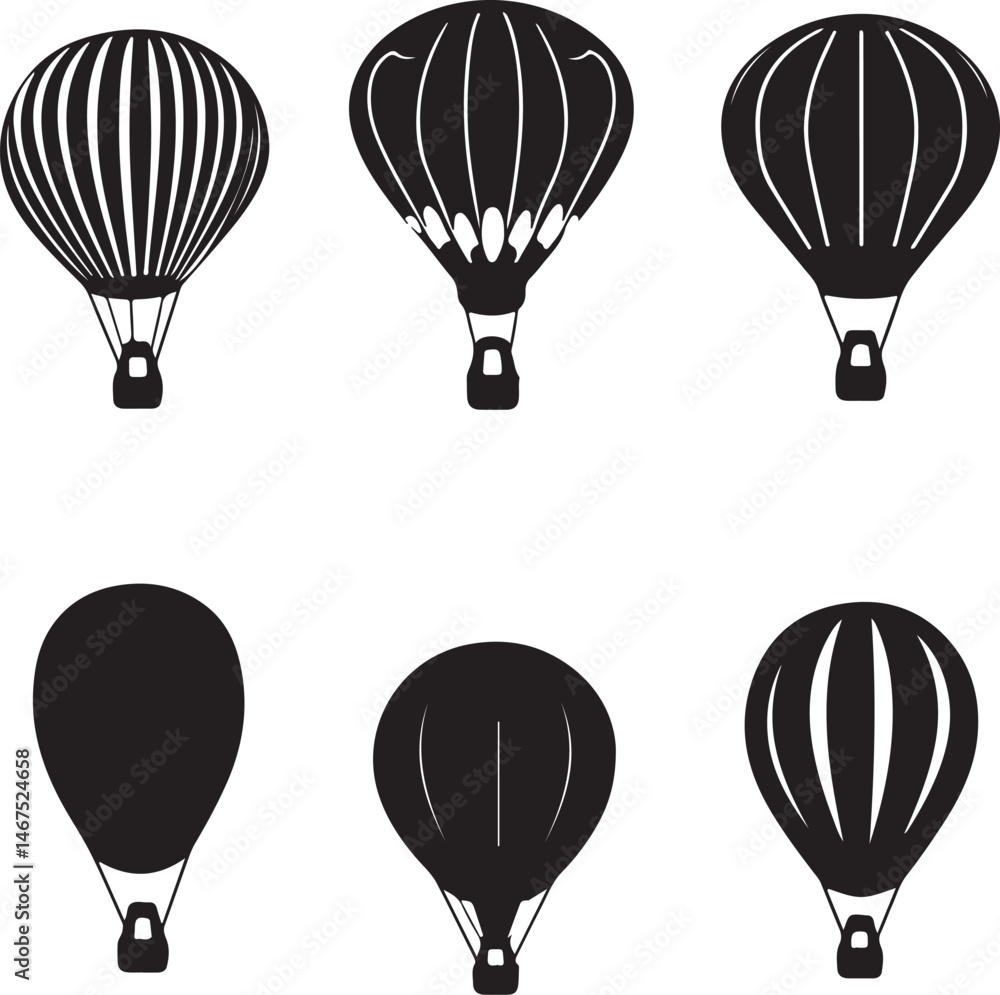 Obraz premium Black and White Hot Air Balloons Vector Graphics Set for Design and Illustration