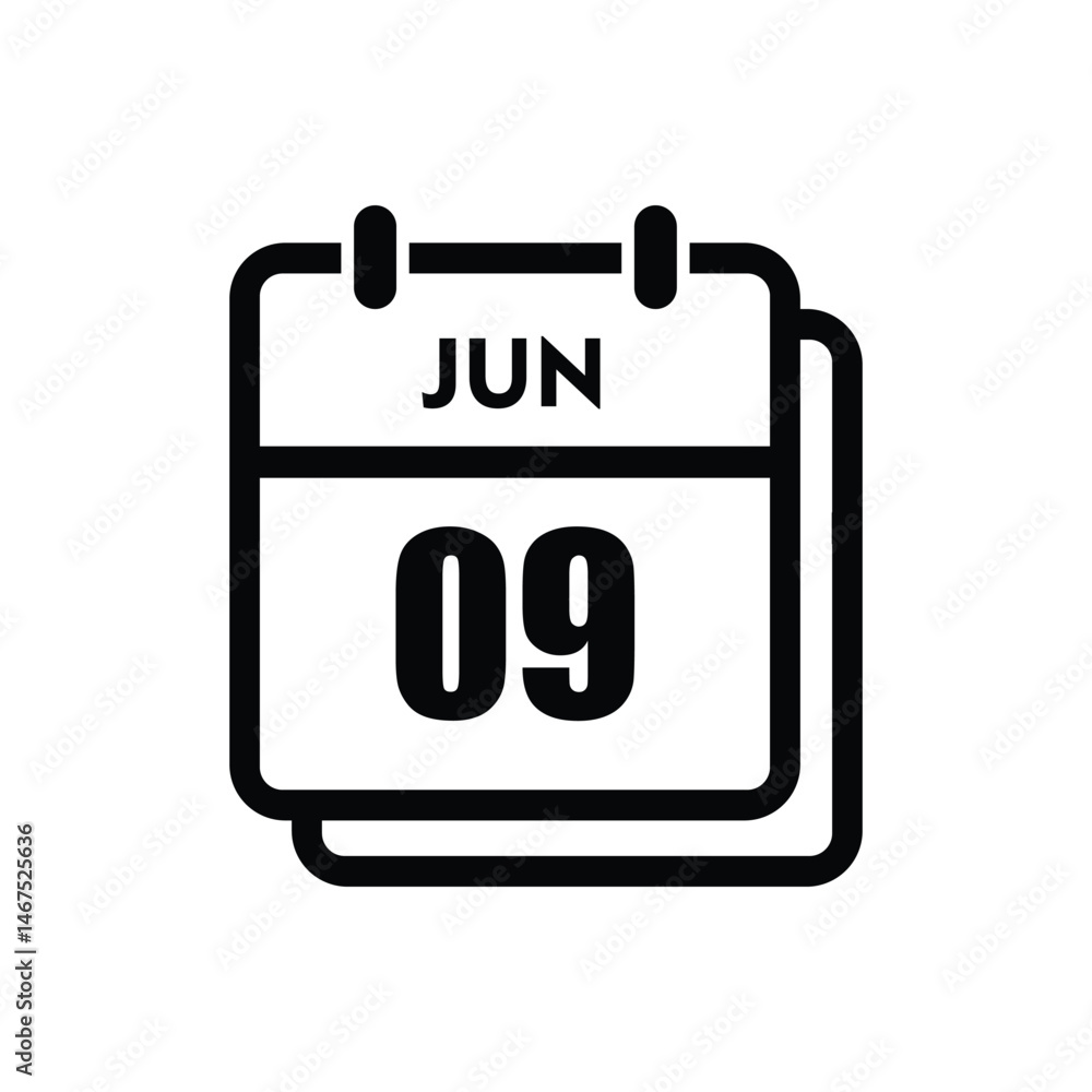 calender icon, 09 june icon with white background calender icon, 09 june icon with white background