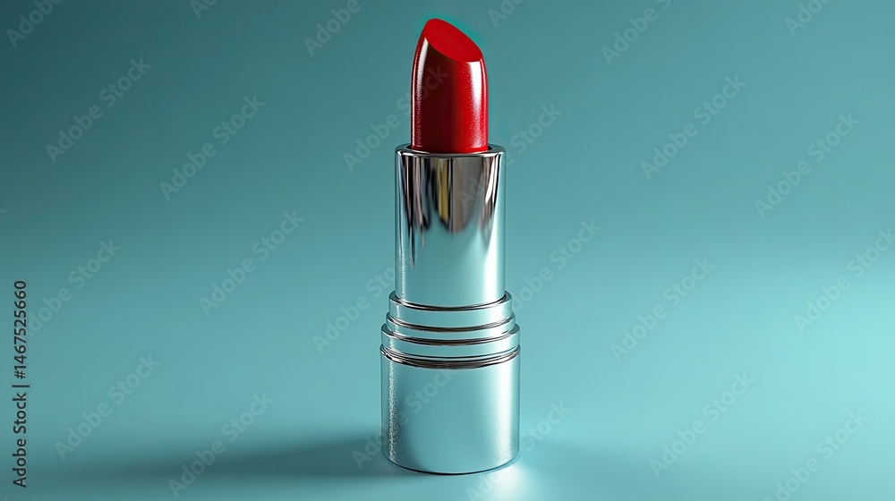 Red Lipstick with Chrome Tube, and Teal Background. Red Lipstick with Chrome Tube, and Teal Background.
