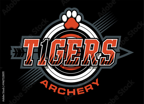 archery team design with tiger paw print and target for school, college or league sports