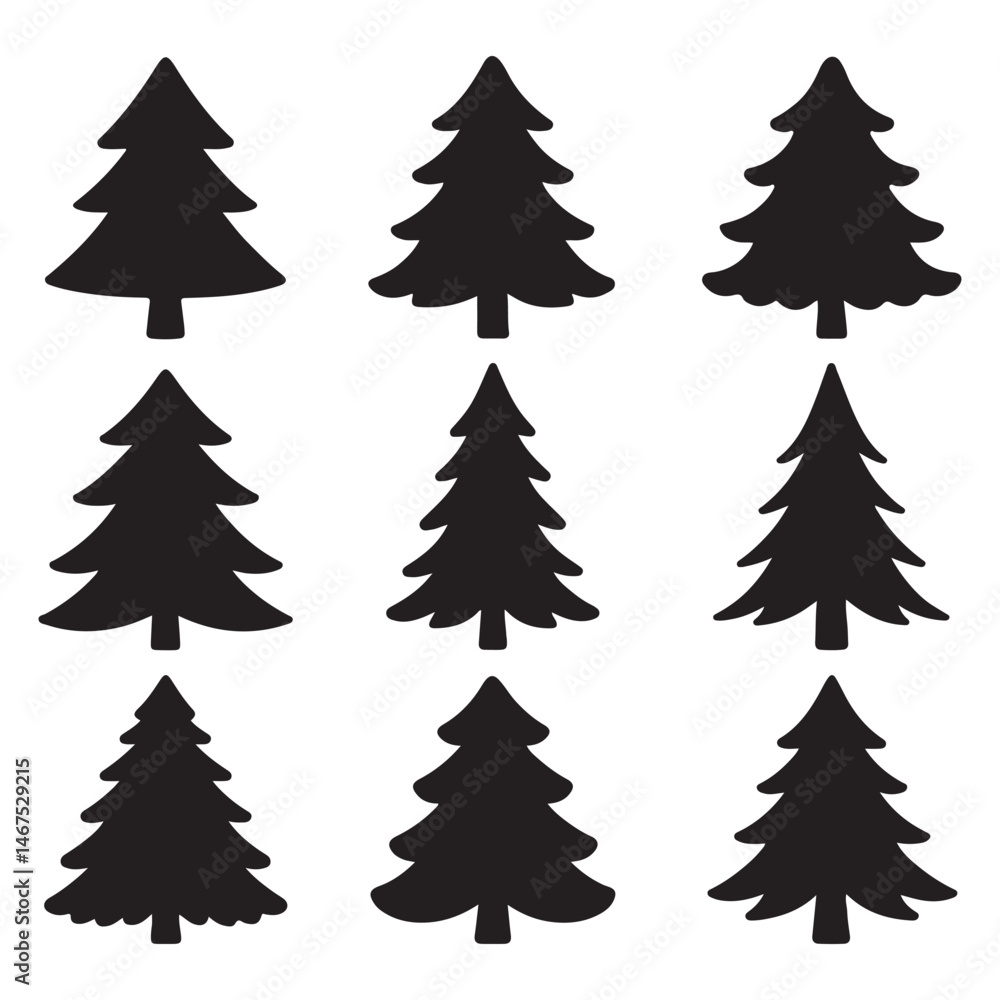 Fototapeta premium Silhouette Pine Tree Clipart Vector Bundle Evergreen Forest Icons
