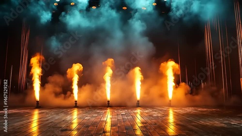 Dramatic Stage with Flames and Smoke Effects