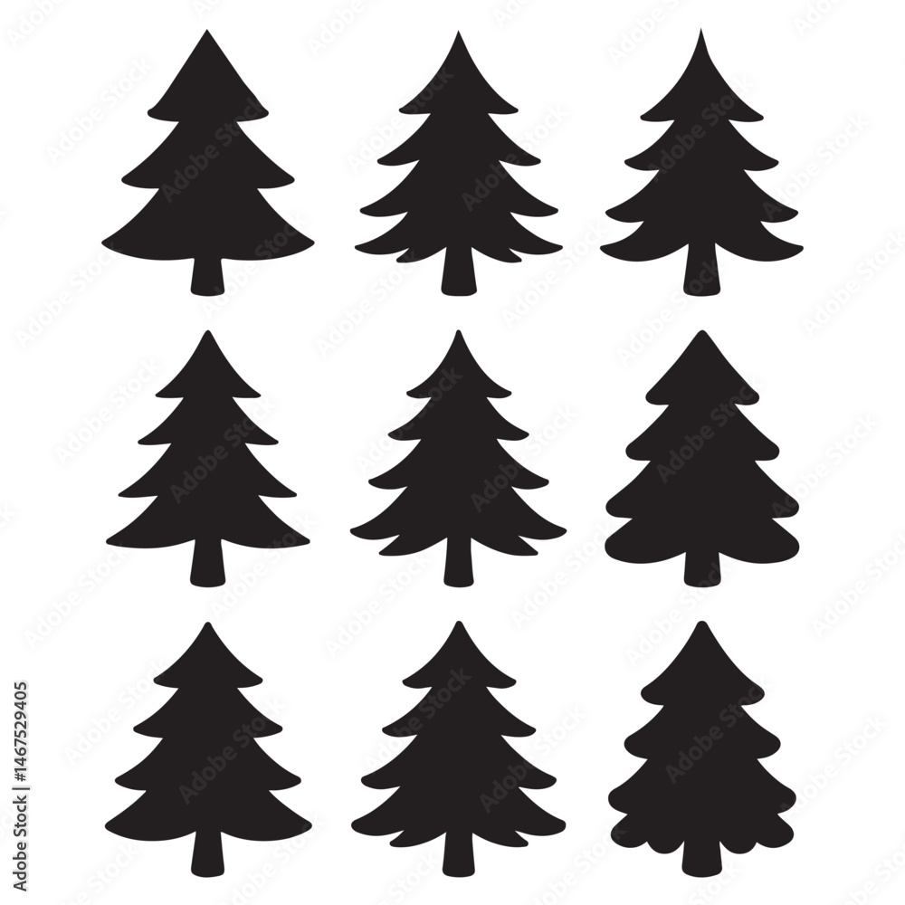 Fototapeta premium Silhouette Pine Tree Clipart Vector Bundle Evergreen Forest Icons