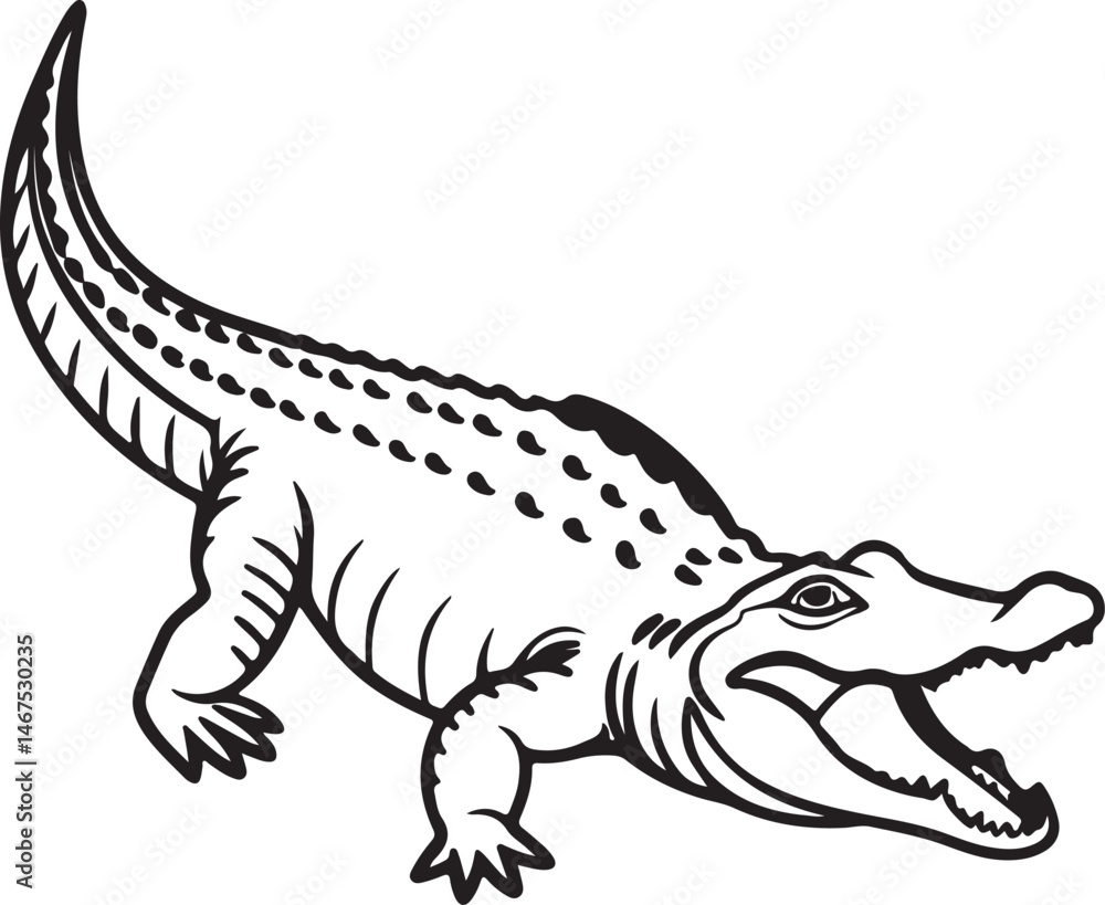 Obraz premium Crocodile silhouette in vector art, perfect for kids' coloring pages, emphasizing fun and creativity in art