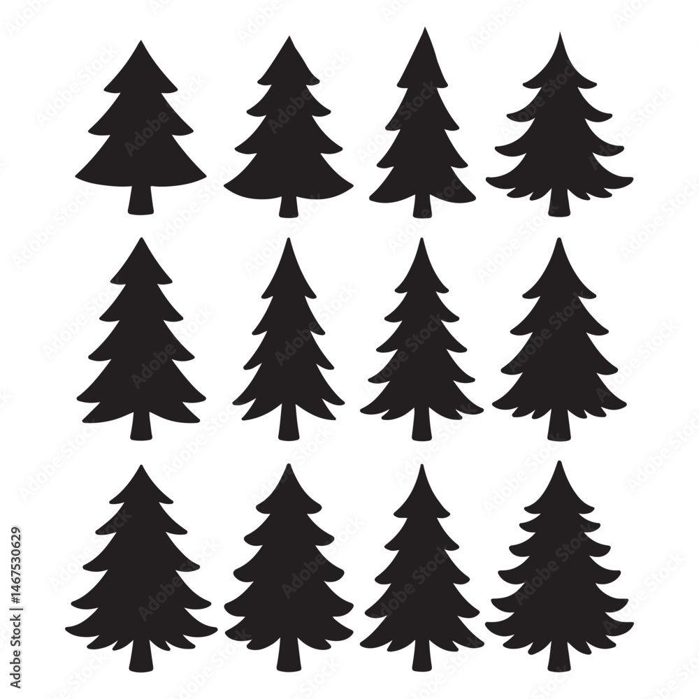Fototapeta premium Silhouette Pine Tree Clipart Vector Bundle Evergreen Forest Icons