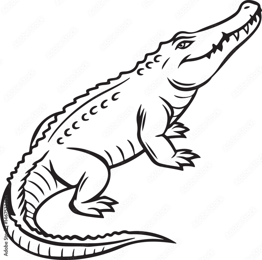 Obraz premium Crocodile silhouette in vector art, perfect for kids' coloring pages, emphasizing fun and creativity in art