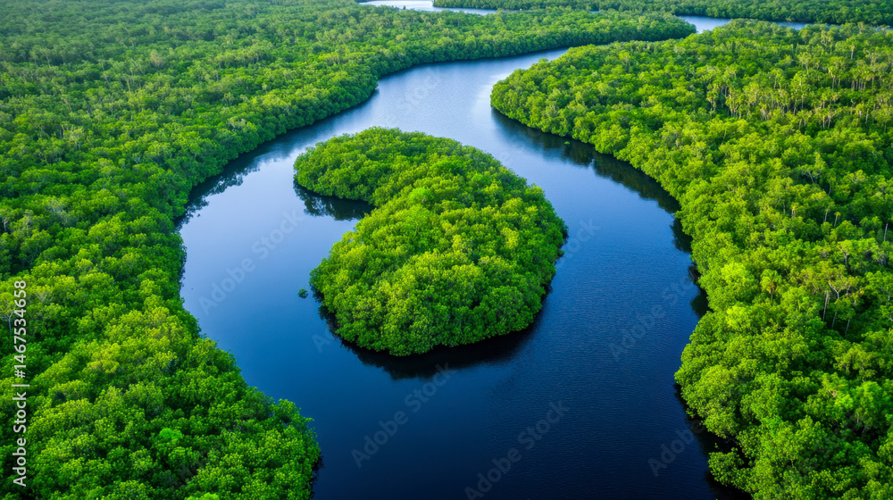 Vivid abstract landscape showcasing tidal mangroves and winding rivers in lush greenery Vivid abstract landscape showcasing tidal mangroves and winding rivers in lush greenery