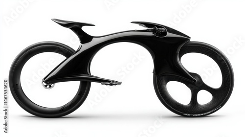 Futuristic black bicycle design showcasing sleek lines and innovative structure on a white background