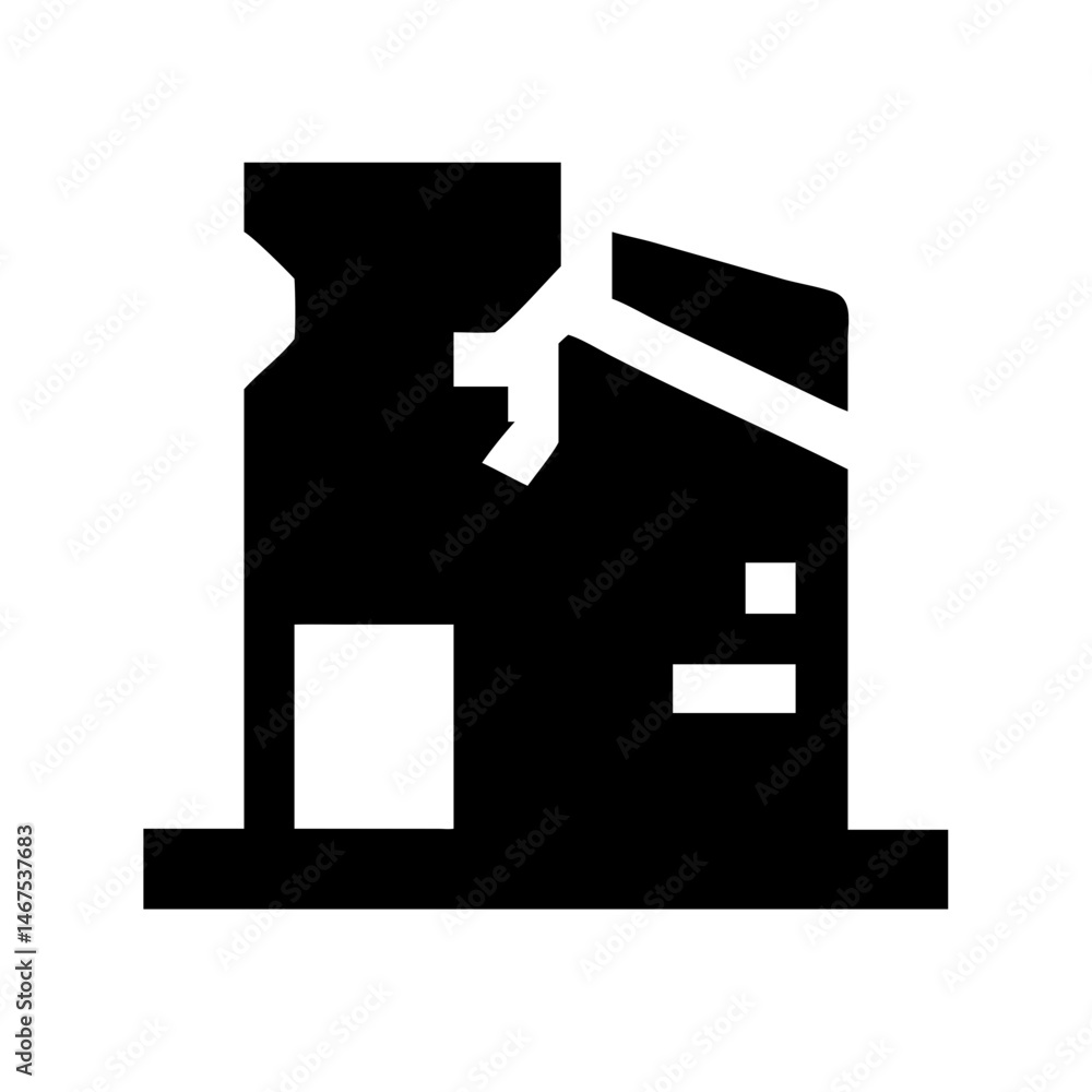 Icon of a damaged building to signify destruction or disrepair Icon of a damaged building to signify destruction or disrepair