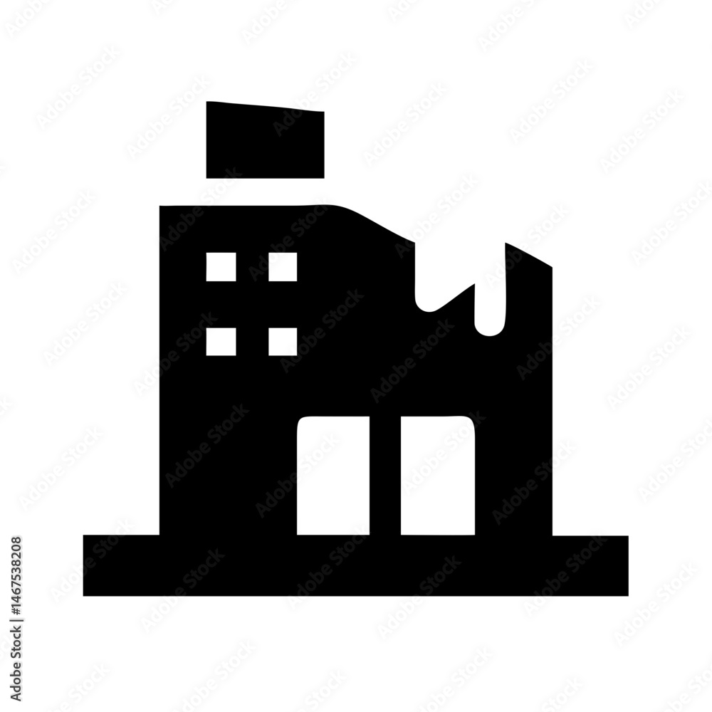 Icon of a damaged building to signify destruction or disrepair Icon of a damaged building to signify destruction or disrepair
