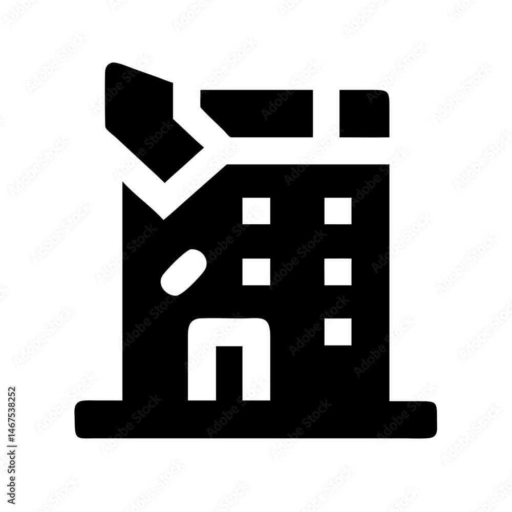Icon of a damaged building to signify destruction or disrepair Icon of a damaged building to signify destruction or disrepair