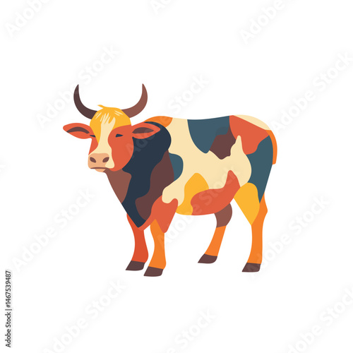 Flat vector Cow, minimalist design, isolated on a white background.