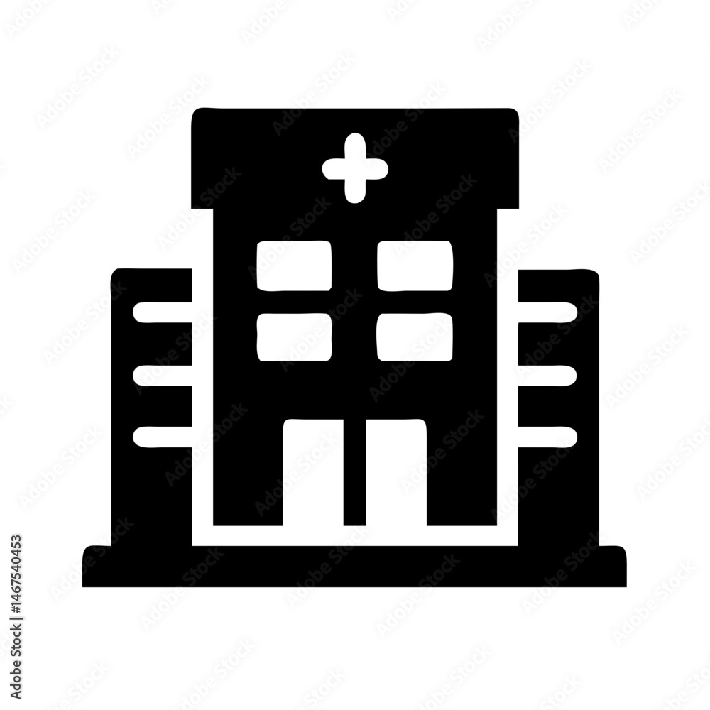 hospital building silhouette on transparent background for web and graphic design