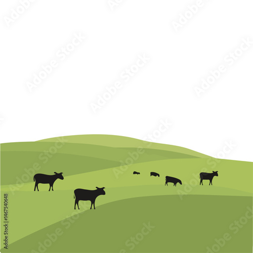 Flat vector Grazing Field, minimalist design, isolated on a white background.
