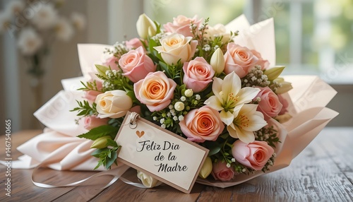 bouquet flowers for Mother’s Day with Spanish Greeting Card “Feliz Día de la Madre