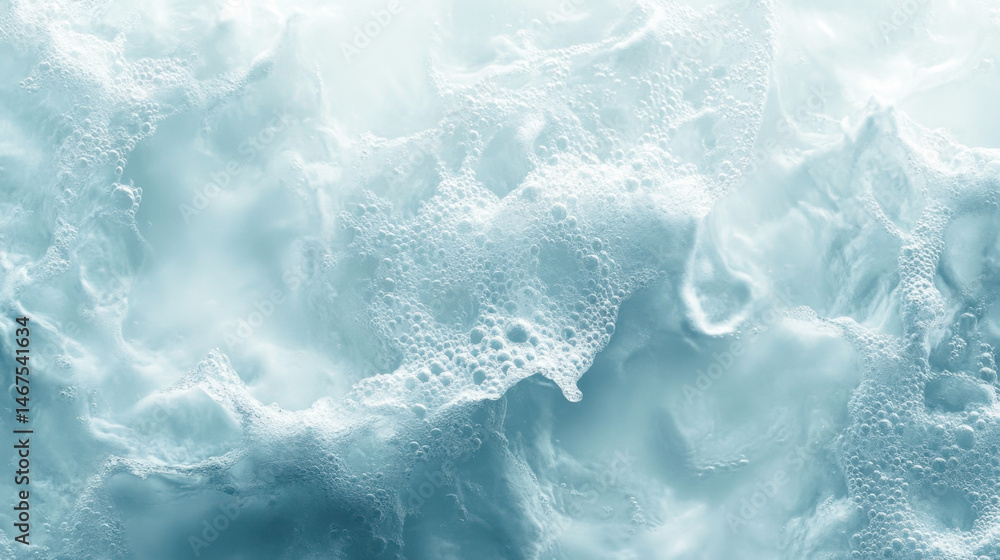 Captivating wave-like water splash with shimmering droplets on a soft blue backdrop