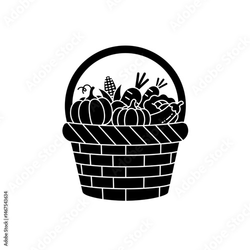 thanksgiving basket filled with vegetables and fruits in black style  