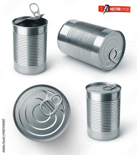 Vector realistic illustration of tin cans on a white background.