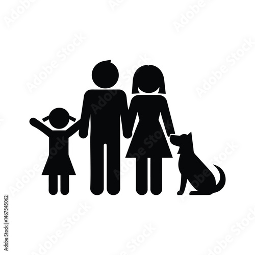 Family with Dog Icon: Stick Figures, Togetherness, and Lifestyle Vector