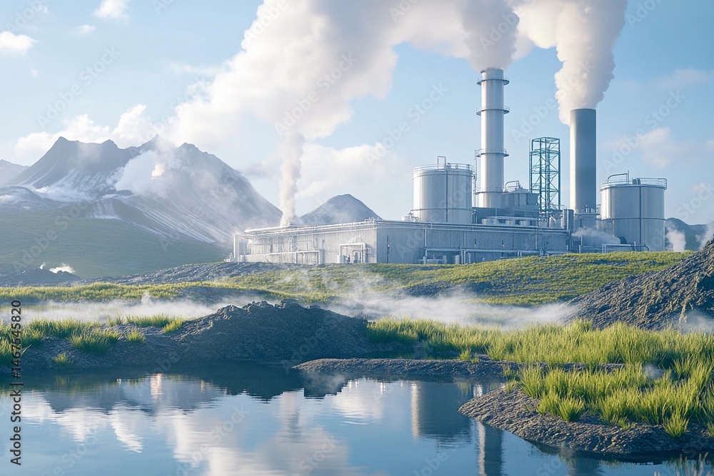 custom made wallpaper toronto digitalGeothermal energy plant emitting steam mountains