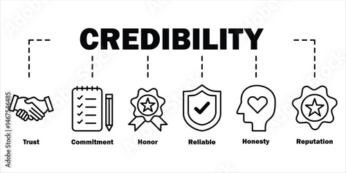 Credibility icon - vector illustration . credibility, integrity, trust, reliable, commitment, regard, reputation, infographic, template, presentation, concept, banner, pictogram, icon set, icons . Pro