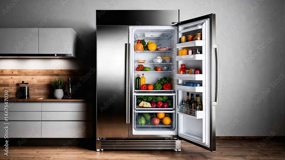 Modern stainless fridge (PNG) isolated on transparent background Modern stainless fridge (PNG) isolated on transparent background