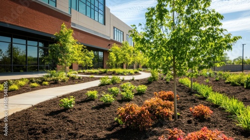 Modern office building landscaping