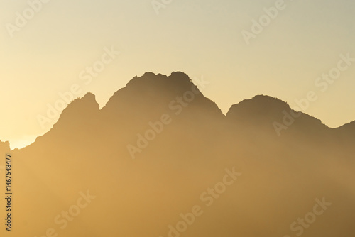Simon's Mountain, South Africa, mountains silhouettes in sunset light