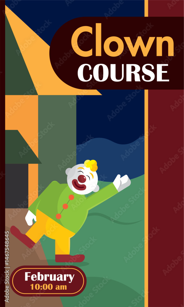 Fototapeta premium Happy clown near course. Vector
