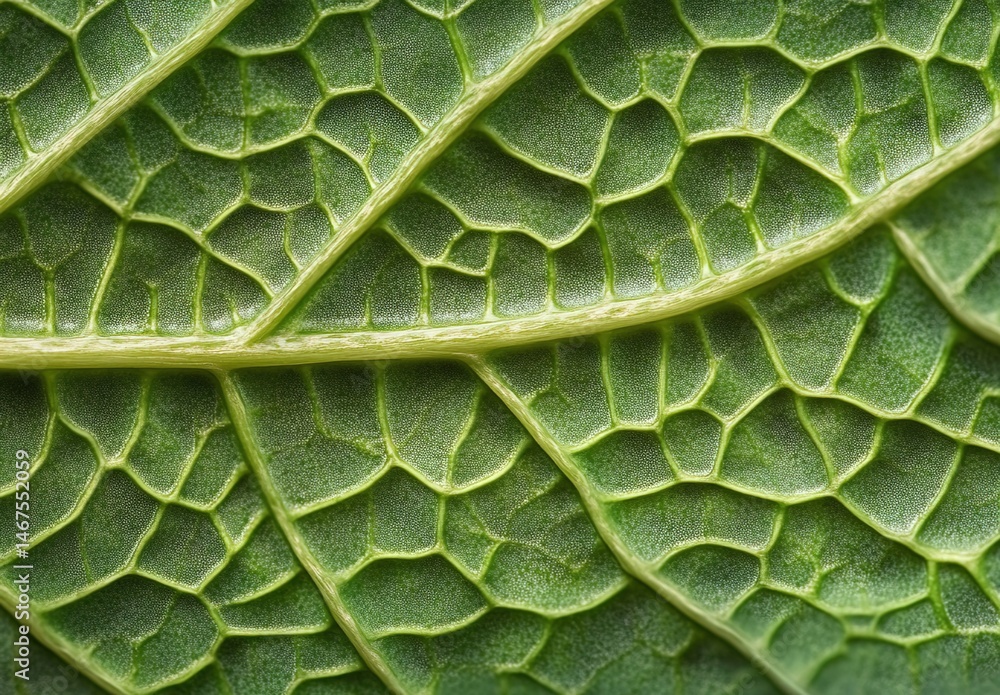 Naklejka premium Close-up of green leaf surface showing net-like vein texture.