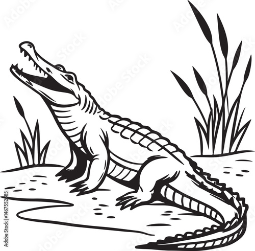 Wallpaper Mural Crocodile silhouette in vector art, perfect for kids' coloring pages, emphasizing fun and creativity in art Torontodigital.ca