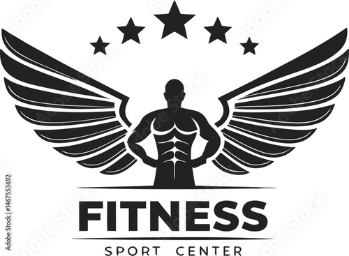 Strong Muscular Man with Wings Fitness Sport Center Logo