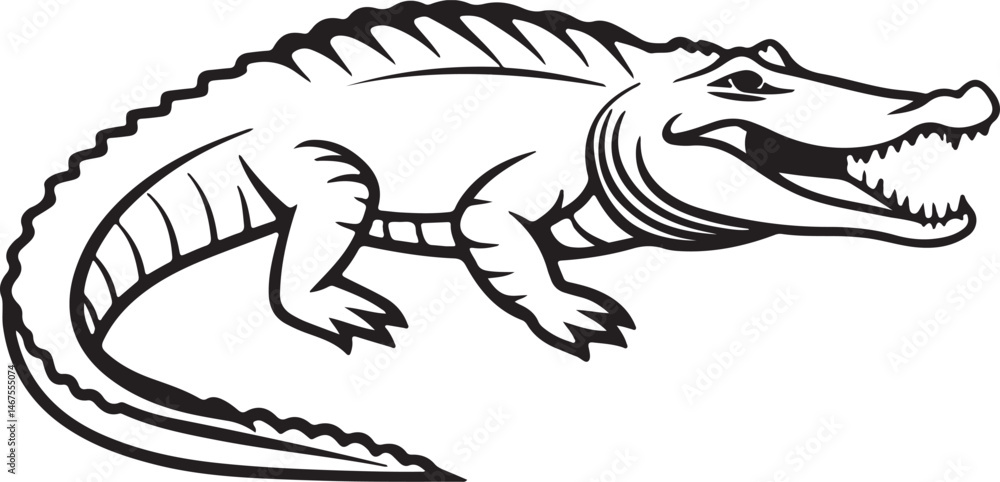 Crocodile silhouette in vector art, perfect for kids' coloring pages, emphasizing fun and creativity in art Crocodile silhouette in vector art, perfect for kids' coloring pages, emphasizing fun and creativity in art