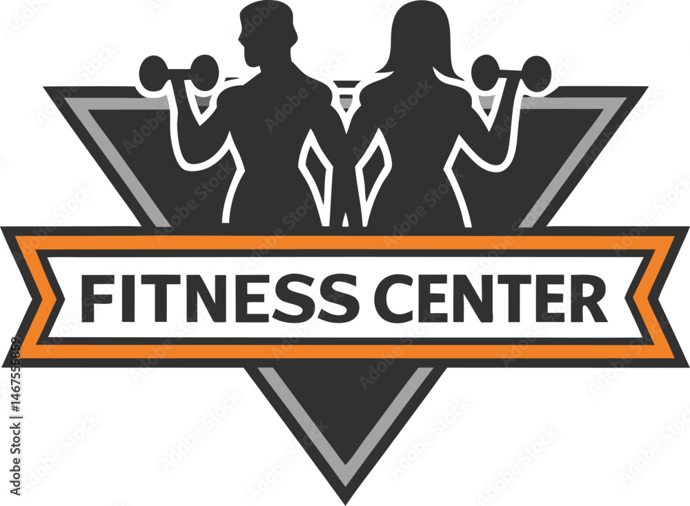 Fitness Center Logo Design Man Woman Dumbbells Weightlifting Gym Fitness Center Logo Design Man Woman Dumbbells Weightlifting Gym