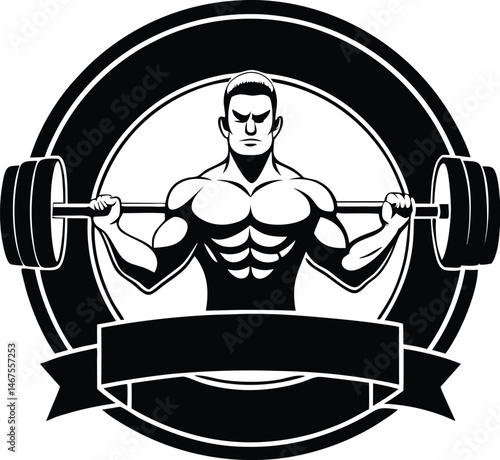 Strong Man Weightlifting Badge Design Gym Fitness Logo