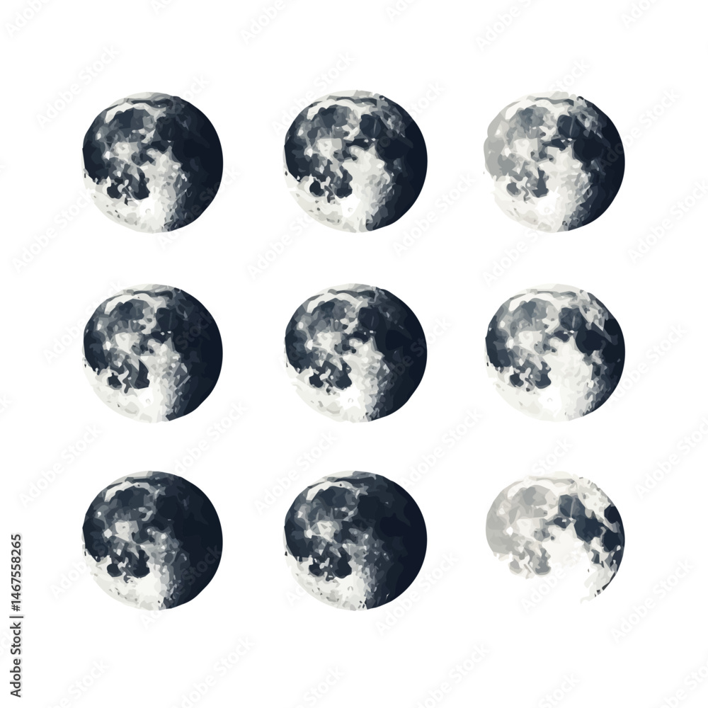 Moon Phases Flat vector, minimalist design, isolated on a white background. Moon Phases Flat vector, minimalist design, isolated on a white background.