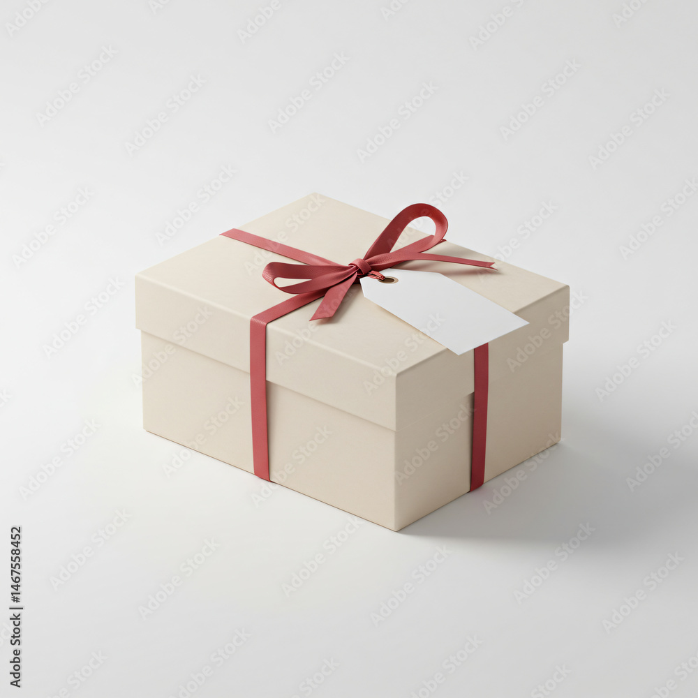 Fototapeta premium Beige Gift Box with Red Ribbon Mockup