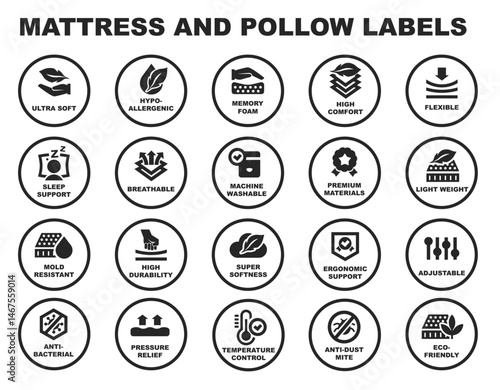 Mattress labels set icon for packaging