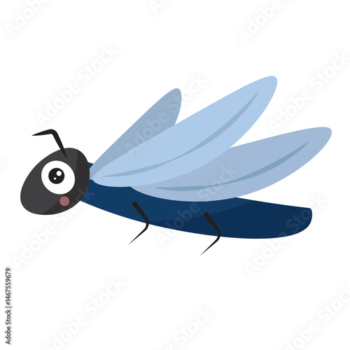 Blue cartoon flying insect. Vector