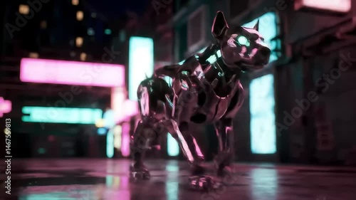 Wallpaper Mural Futuristic Robot Dog Running In Neon Night City Torontodigital.ca