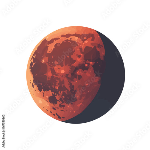 Lunar Eclipse Flat vector, minimalist design, isolated on a white background.