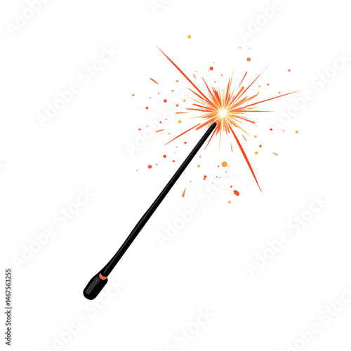 Flat vector Magic Wand Spark, minimalist design, isolated on a white background.