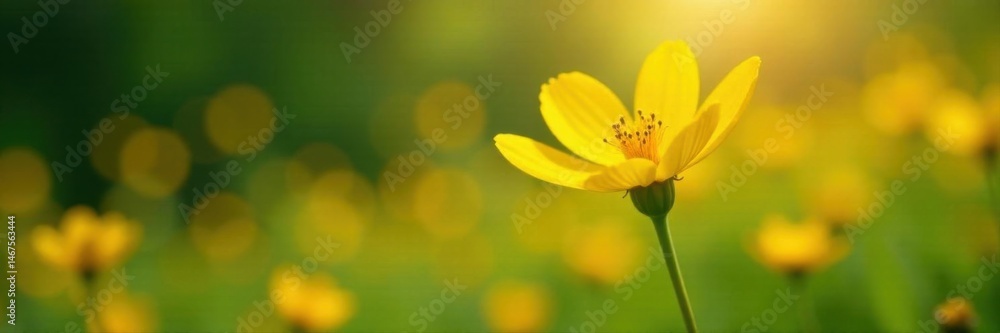Obraz premium Luminous yellow wildflower, swirling bokeh background , wilderness, wallpaper