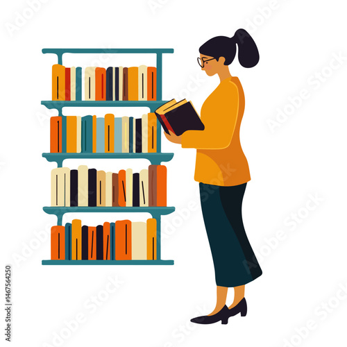 Flat vector Librarian, minimalist design, isolated on a white background.