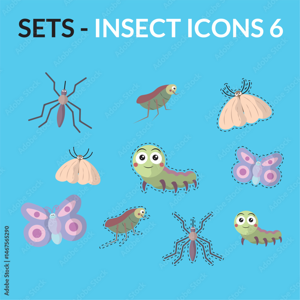 Naklejka premium Insect cartoon icon pack. Vector