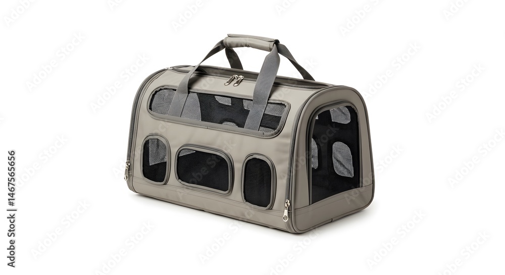 Fototapeta premium Travel Companion: A stylish and functional pet carrier stands ready for adventure, offering both comfort and security for furry companions on the go.