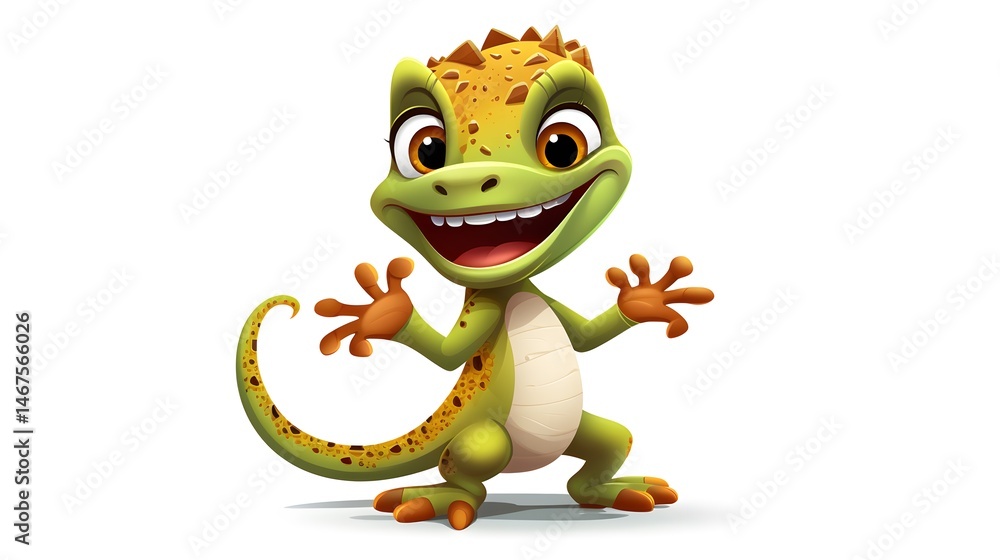 Fototapeta premium Colorful Gecko Cartoon Character in Freestyle Breakdance Pose - Stock Illustration