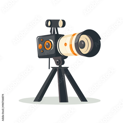 Movie Camera Flat vector, minimalist design, isolated on a white background.