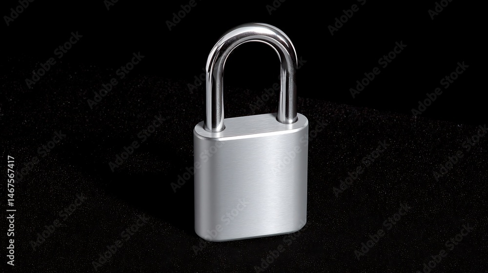 Fototapeta premium Secure Silver Padlock on Black Background.